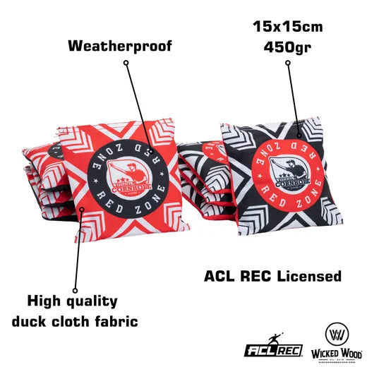 Red Zone Cornhole Bags - 2x4 Bags - 400gr Cornhole Bags Wicked Wood Games